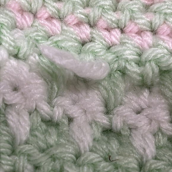 Pink and Green Crochet BABY CRIB BLANKET, PINK ROSE Throw Blanket SIZE 38X40” - Picture 8 of 9